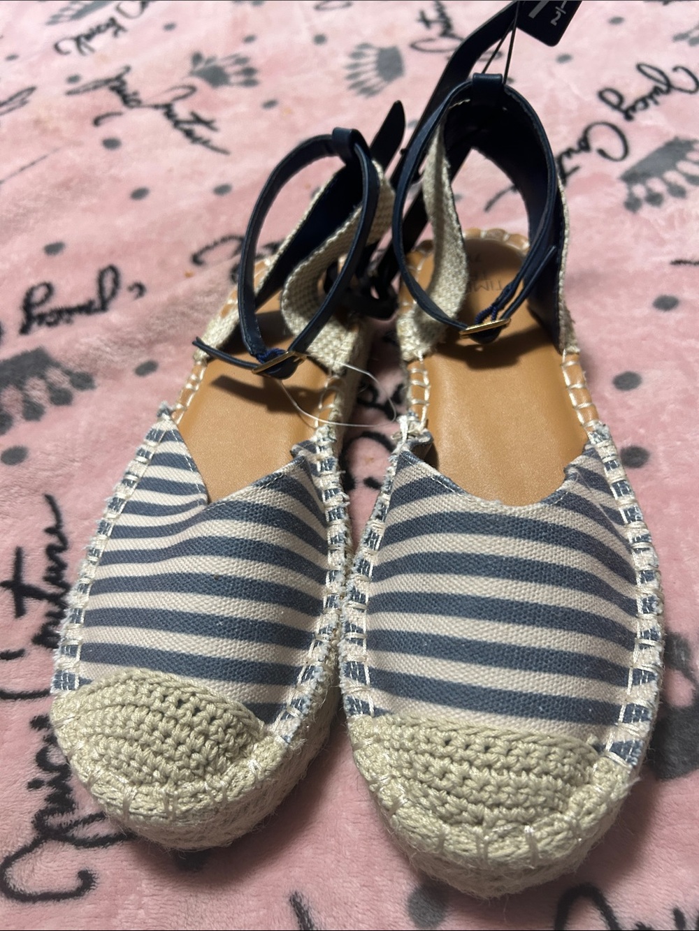 Time and Tru Navy and Cream Striped Espadrille Flats